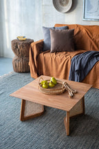 Teak Coffee Table with Teak and Rattan Construction - Natural Wood / Brown