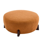 Boucle Round Ottoman with Splayed Rubber Wood Legs - Pumpkin