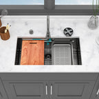 Undermount Stainless Steel Kitchen Sink with Pull Down Faucet & Ledge Workstation - Gray or Black