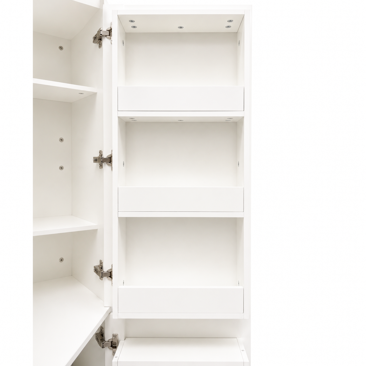 White Corner Kitchen Pantry Cabinet with Vertical Storage - White
