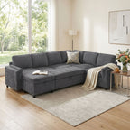 Convertible U-Shaped Sectional Sofa Bed with USB Ports and Storage – Black, Dark Gray, Blue