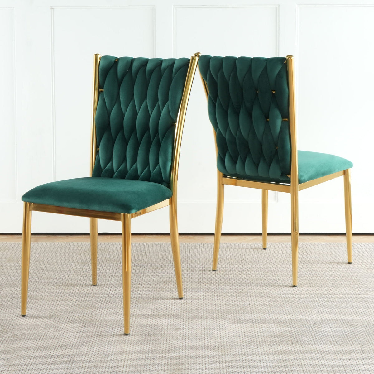Modern Dining Chair Set with Plated Metal Legs - Multiple Colors
