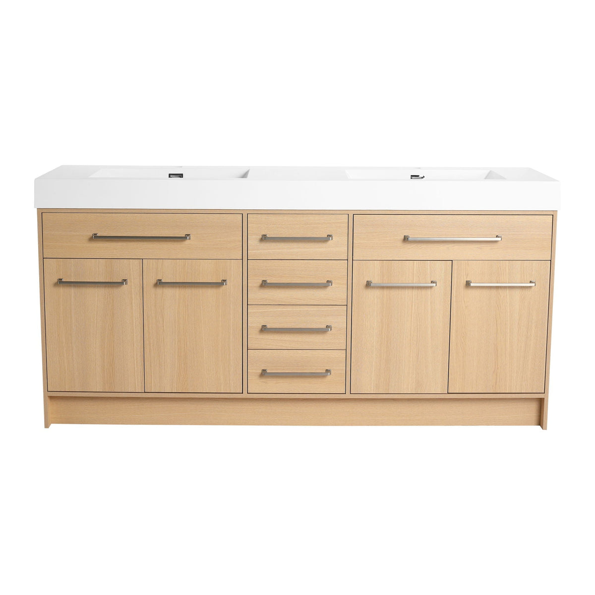 Freestanding Bathroom Vanity with Resin Sink and Soft-Closing Doors - Light Brown