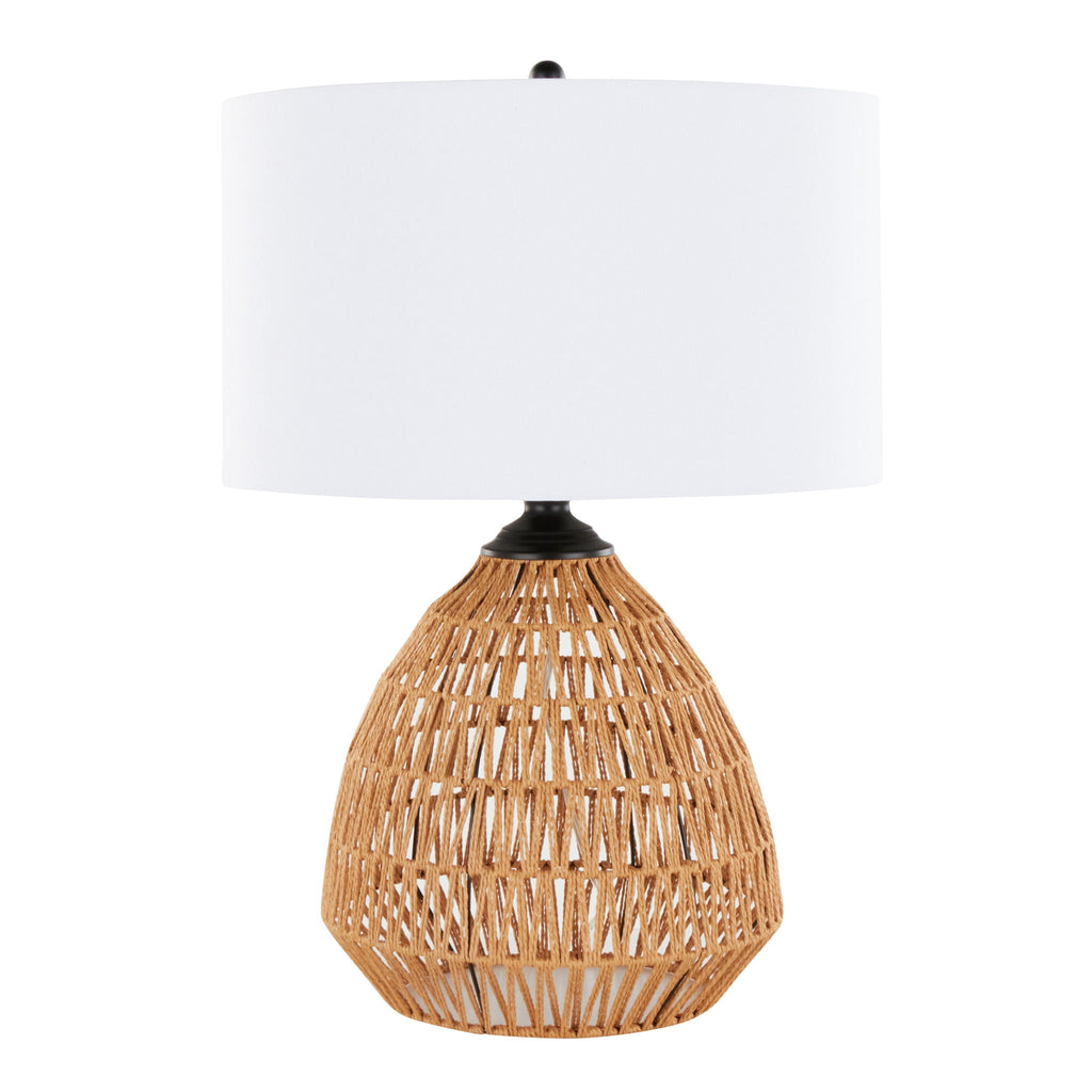 Contemporary Rattan Table Lamp with Linen Shade - Natural / Matte Black / White