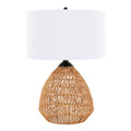 Contemporary Rattan Table Lamp with Linen Shade - Natural / Matte Black / White