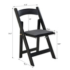Solid Wood Upholstered Folding Chair Set with Padded Seat - Black