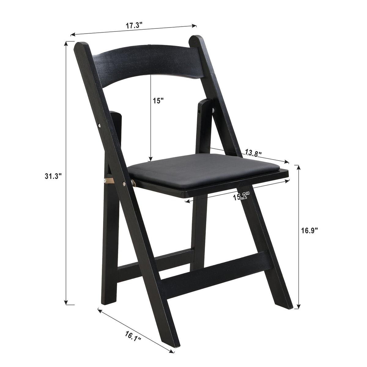 Solid Wood Upholstered Folding Chair Set with Padded Seat - Black