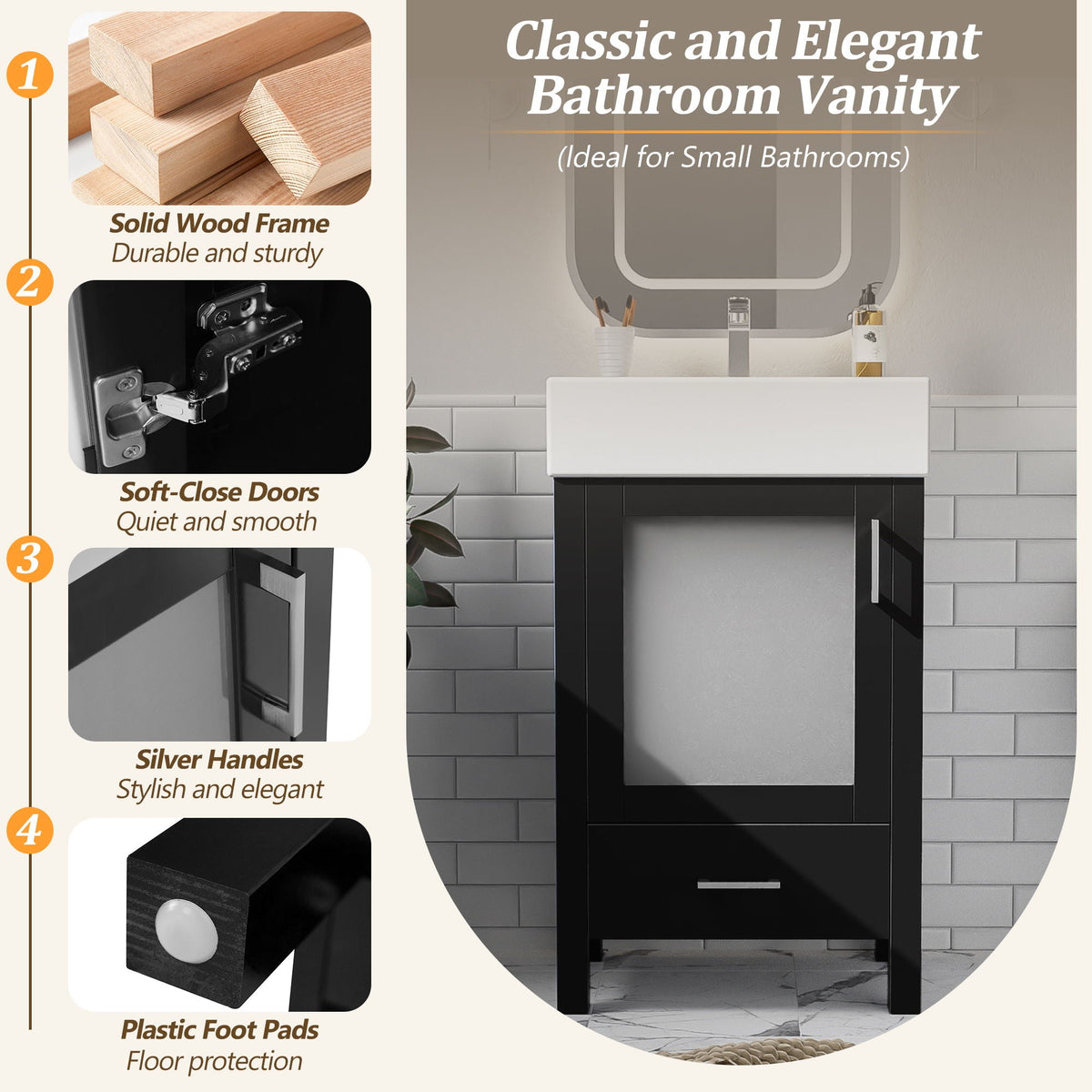 Bathroom Vanity with Ceramic Sink and Ample Storage - Blue, Green, or Black
