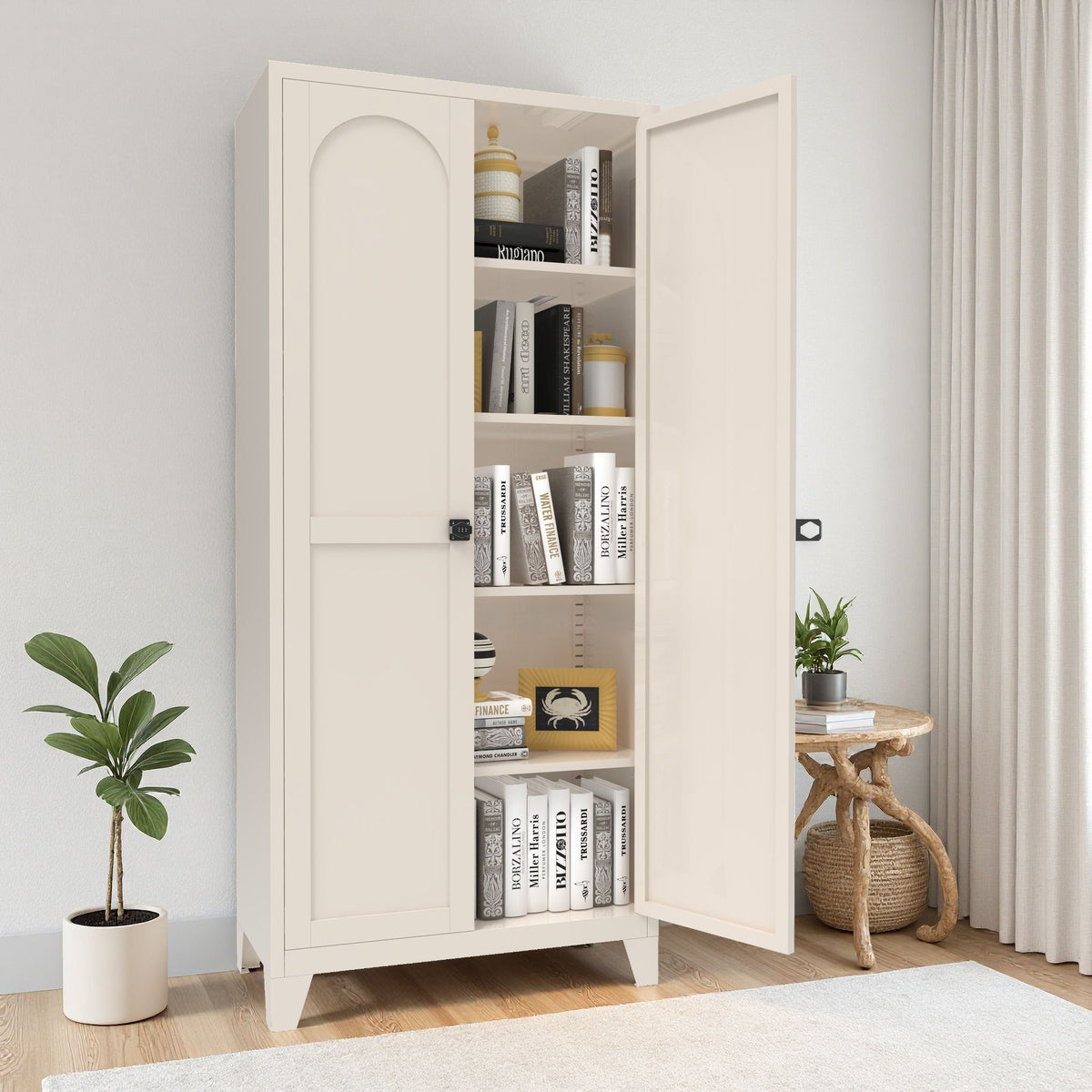 Shapely Doors Metal Storage Cabinet with Adjustable Shelves - White, Black, or Beige