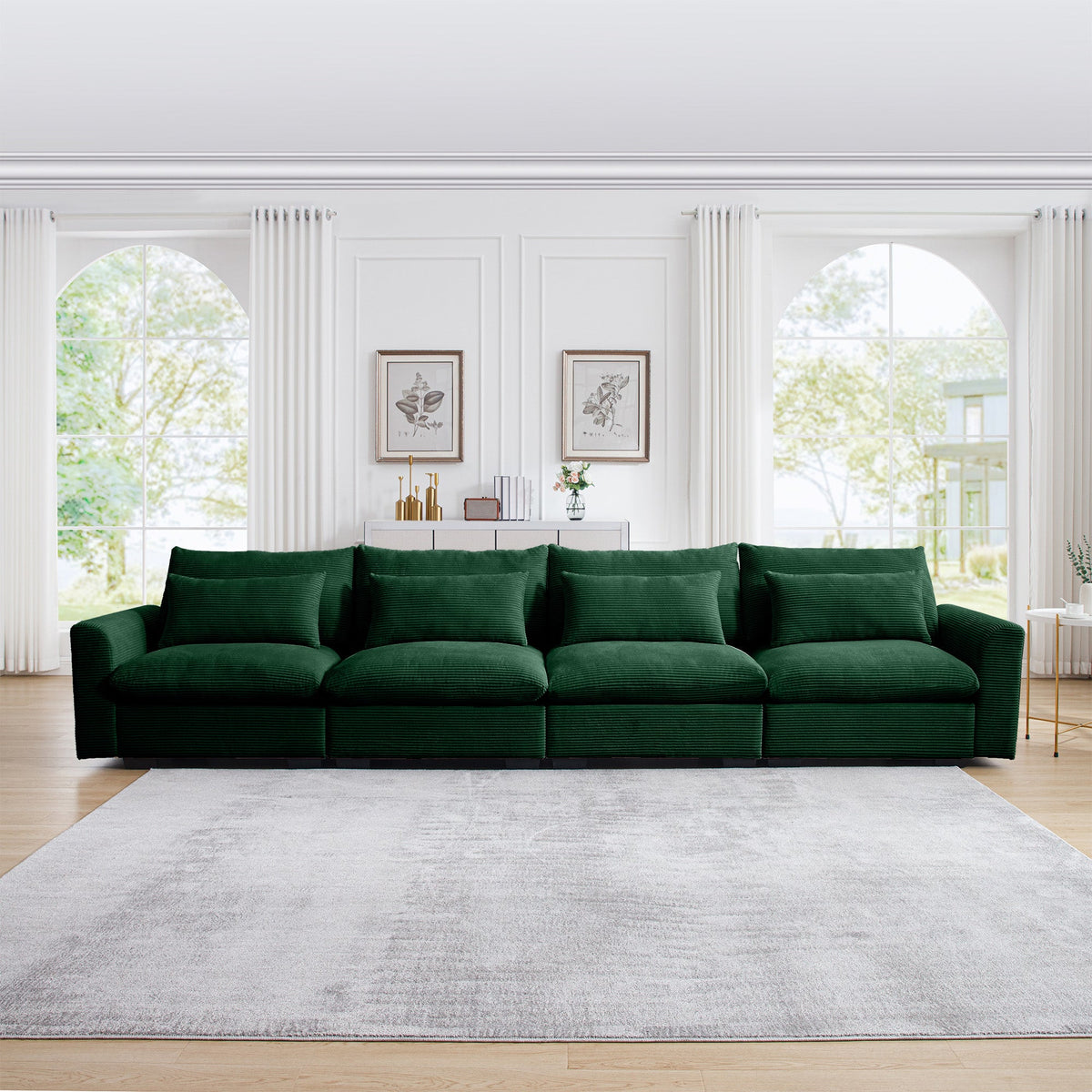 4 Seater Deep Seat Corduroy Couch for Living Room - Black, Beige, or Green