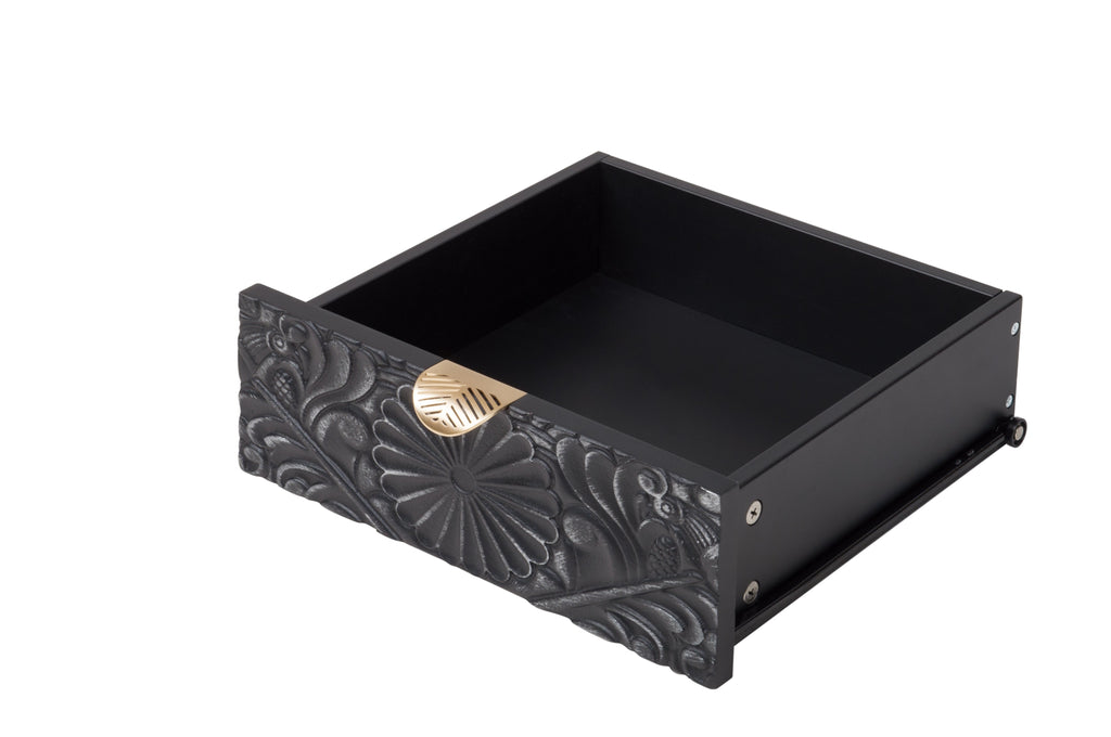 Hand-Carved Accent Cabinet with Intricate Floral Embossing - Black/Floral
