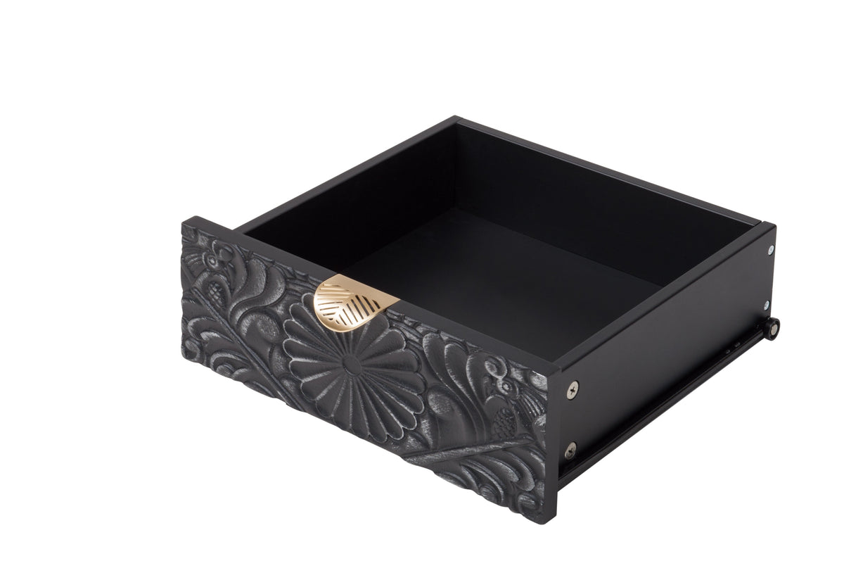 Hand-Carved Accent Cabinet with Intricate Floral Embossing - Black/Floral