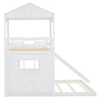 Loft Bunk Bed With Playhouse, Slide, and Guardrails - Twin Over Full
