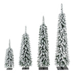 Pre-Flocked Pencil Christmas Trees 4 Pack with Easy Setup - White Flocked