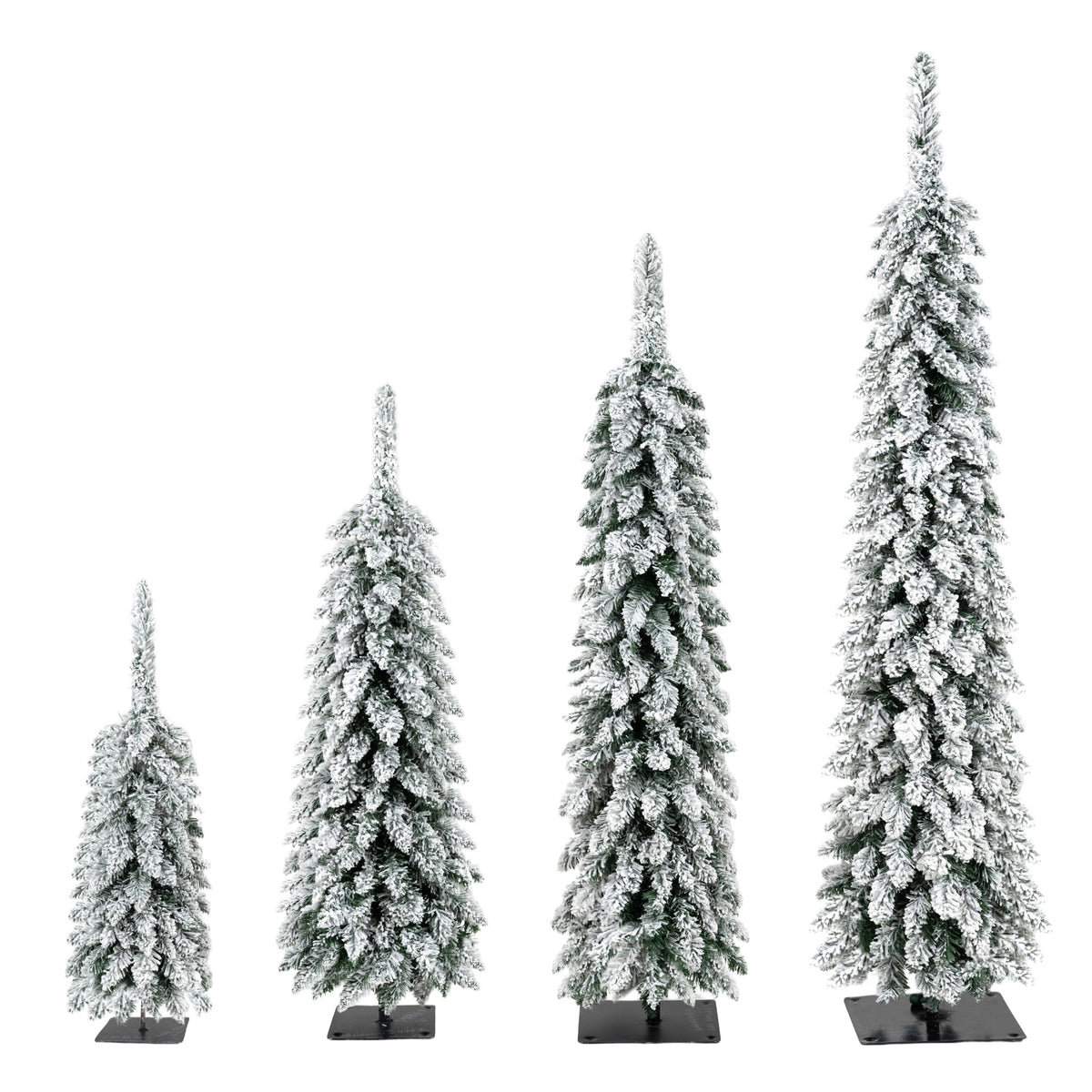 Pre-Flocked Pencil Christmas Trees 4 Pack with Easy Setup - White Flocked