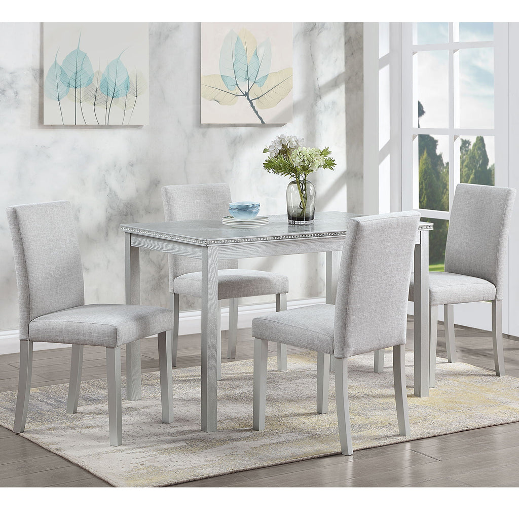 Dining Table Set with Crystal Decoration and Upholstered Chairs - Gray or White