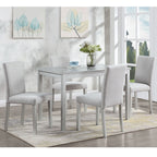 Dining Table Set with Crystal Decoration and Upholstered Chairs - Gray or White