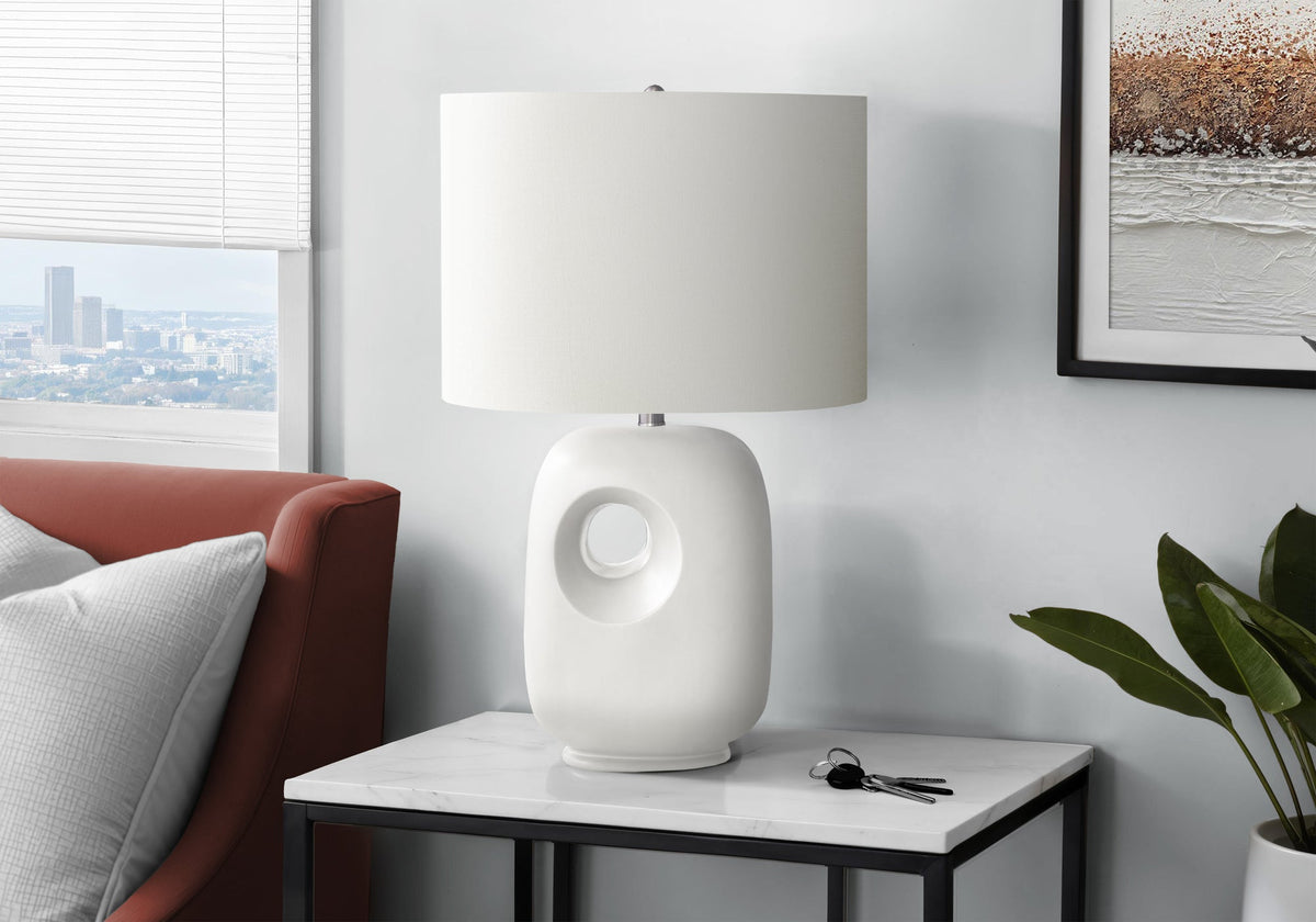 Contemporary 26"H White Ceramic Table Lamp with Ivory Shade
