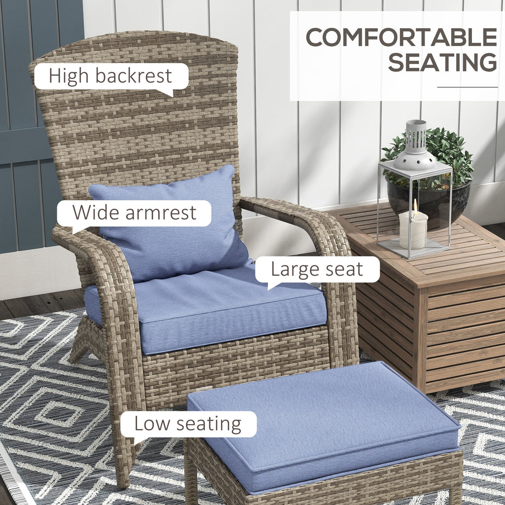 Wicker Adirondack Chair with Ottoman with Removable Cushions - Brown