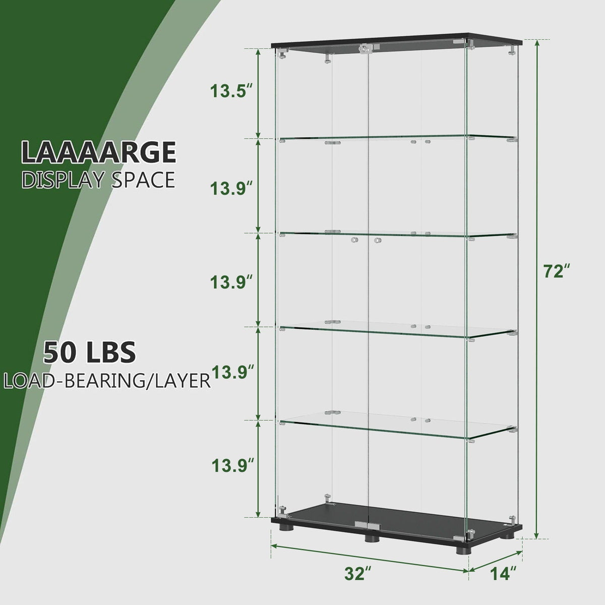 Display Cabinet with Double Doors and Lock - Black