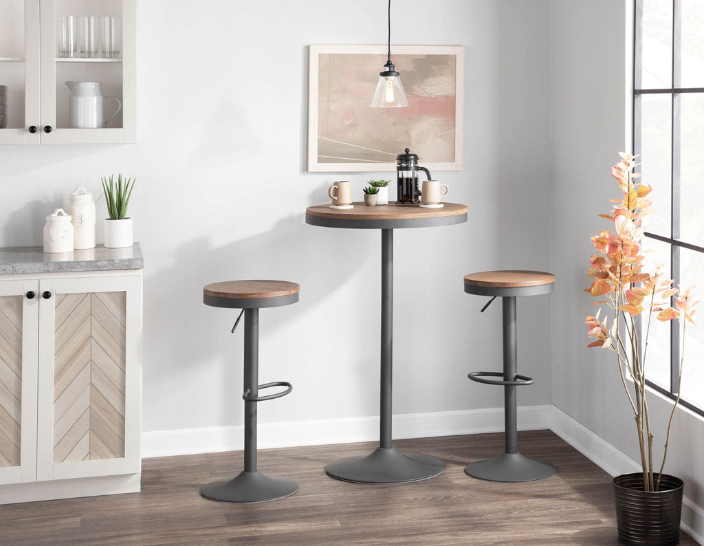 Industrial Adjustable Bar Dinette Table with Bamboo Top - Dark Brown or Light Brown