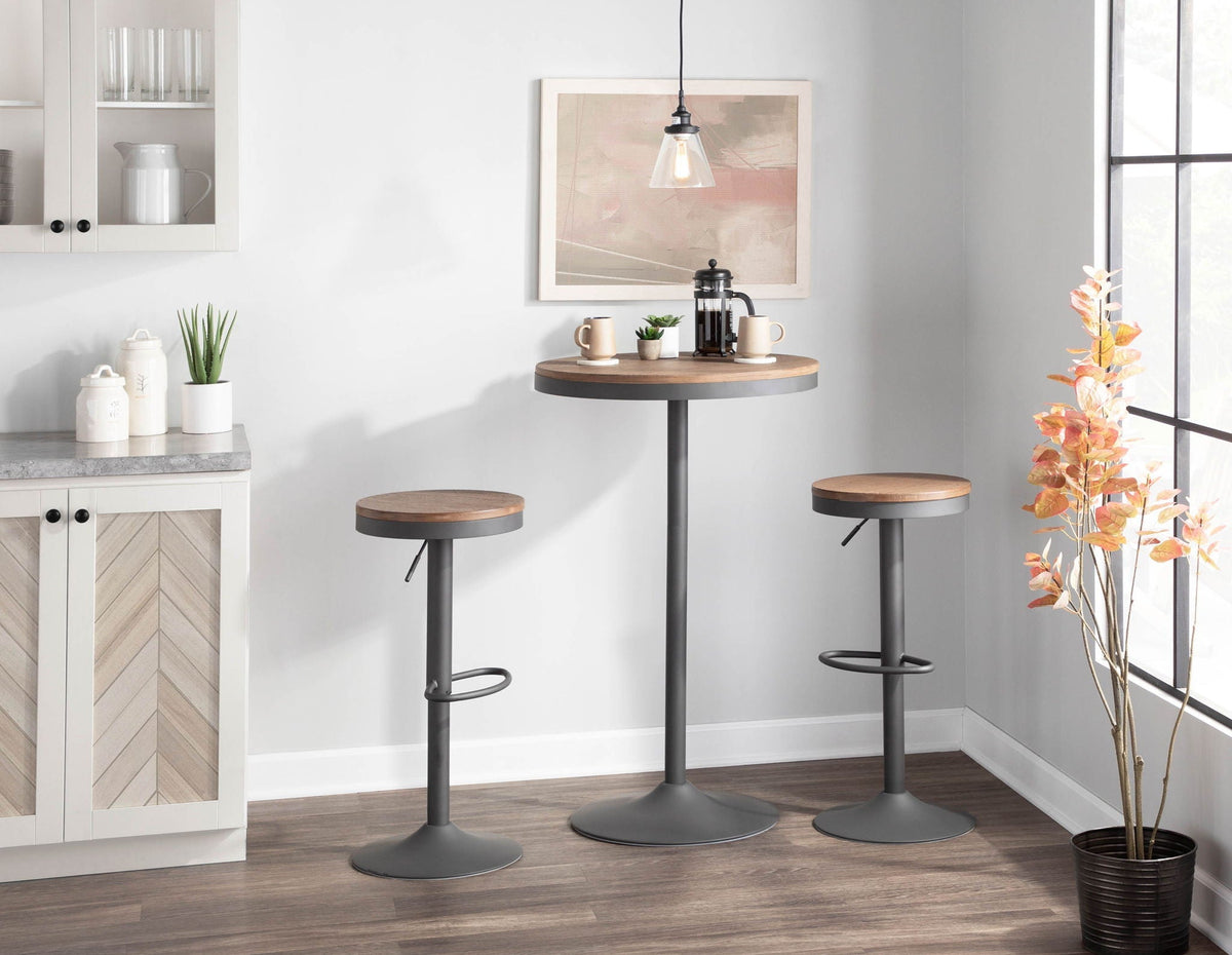 Industrial Adjustable Bar Dinette Table with Bamboo Top - Dark Brown or Light Brown