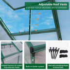 Polycarbonate Walk-In Greenhouse with Raised Base - Green