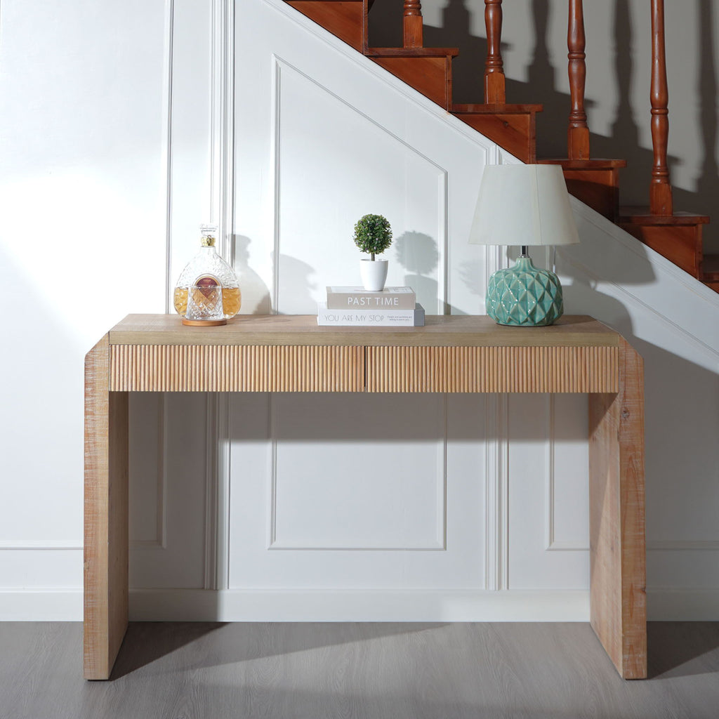 Rustic Modern Console Table with Drawer Storage - Natural Wood