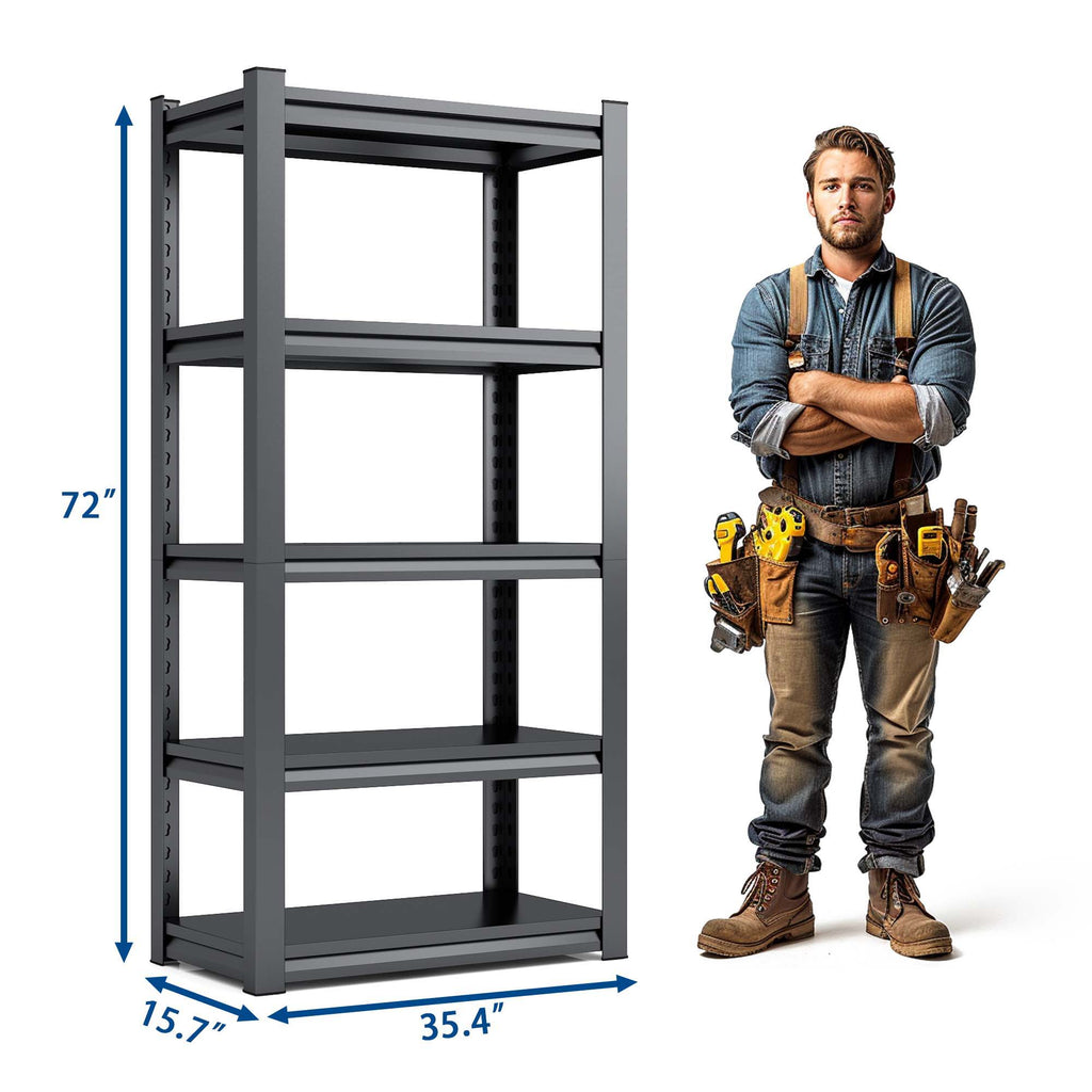 Heavy Duty Metal Garage Shelving Unit with Adjustable Shelves - Black