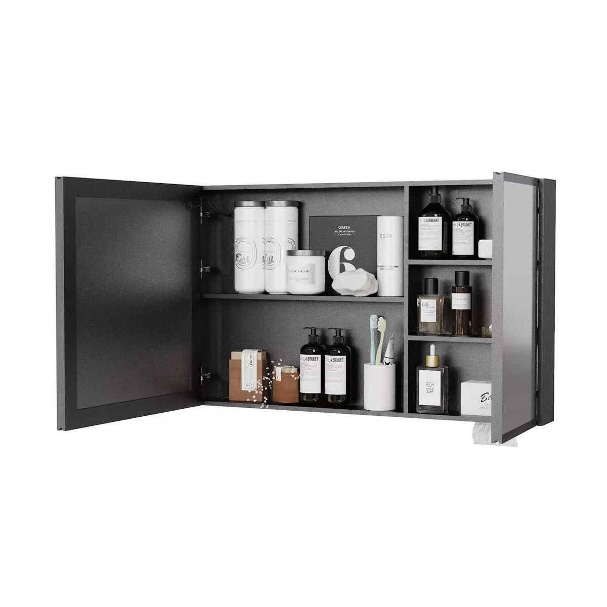 LED Bathroom Medicine Cabinet with Multi-Layer Storage - Aluminium