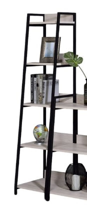 Leaning Ladder Bookshelf with Natural Wood Shelves - Black