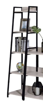 Leaning Ladder Bookshelf with Natural Wood Shelves - Black