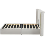 King Size Luxury Wing-Back Upholstered Bed Frame with Padded Headboard - Beige