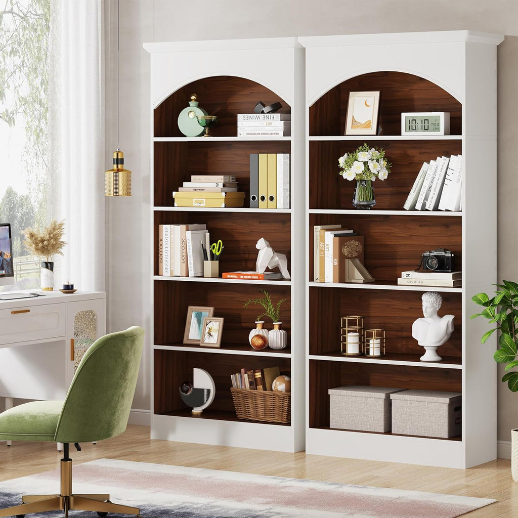 5 Tier Library Bookcase with Waterproof Melamine - White