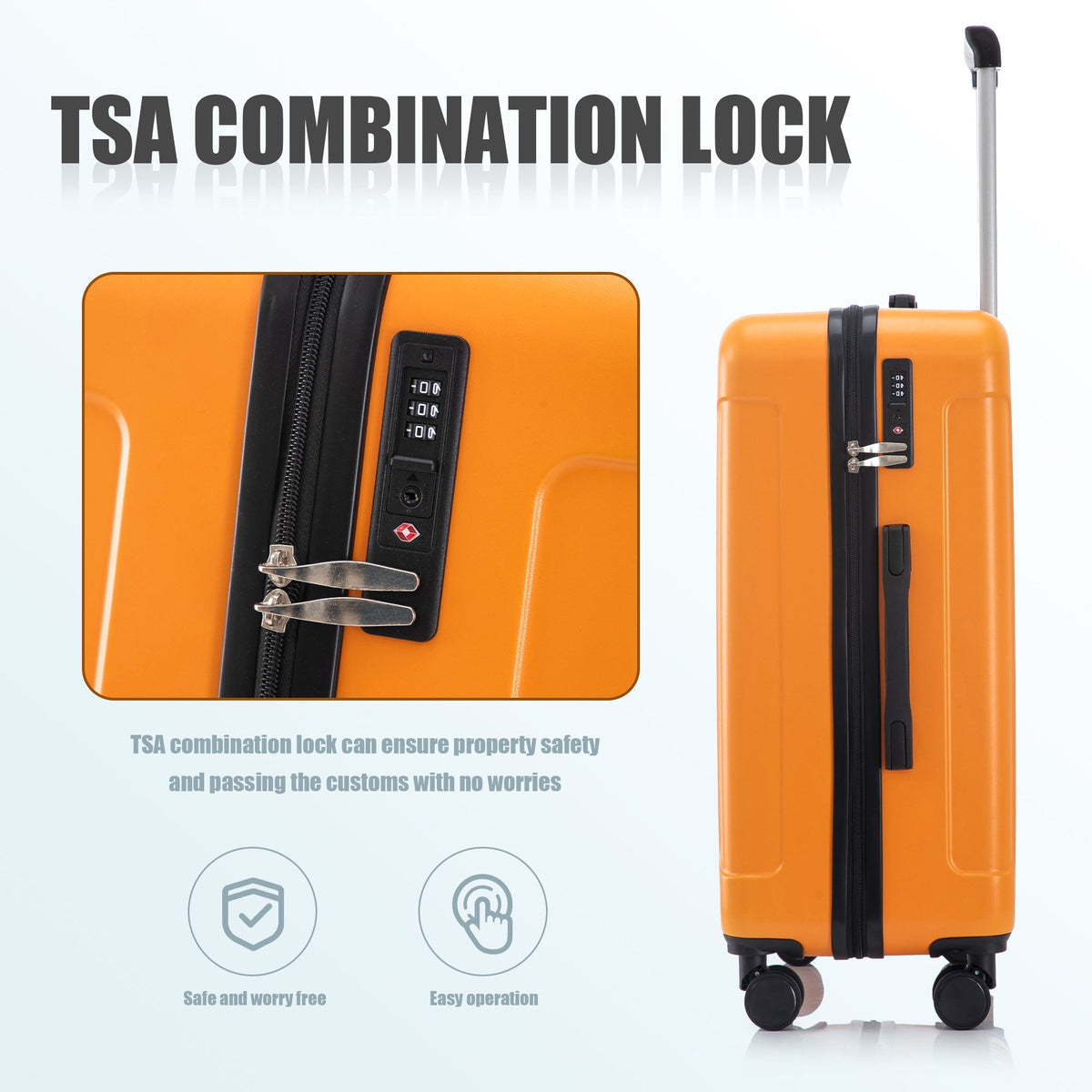 3-Piece ABS Spinner Wheel Luggage Set with TSA Lock - Black and Orange