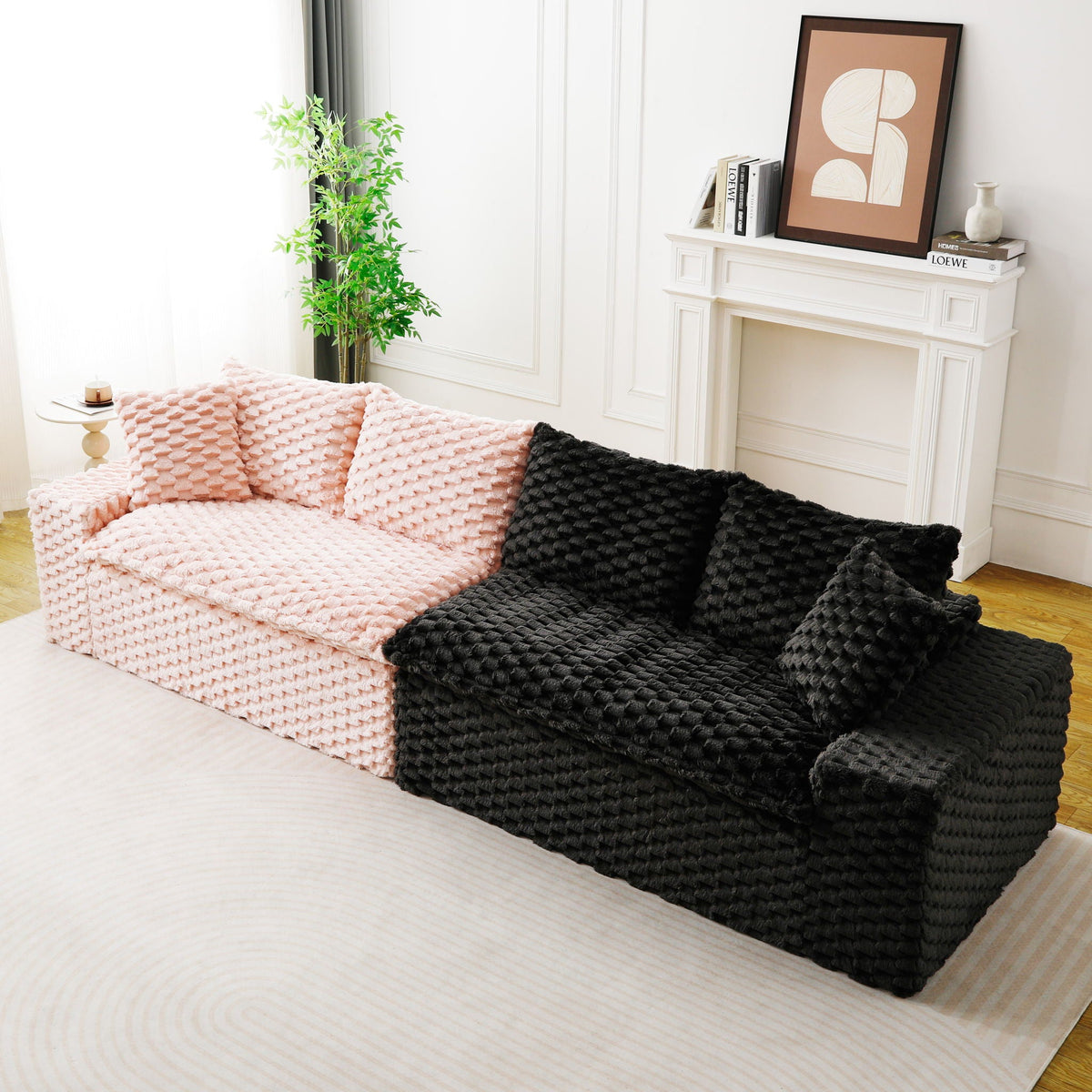 Multifunctional 4-Seater Stationary Sofa with Adjustable Layout - Pink & Black