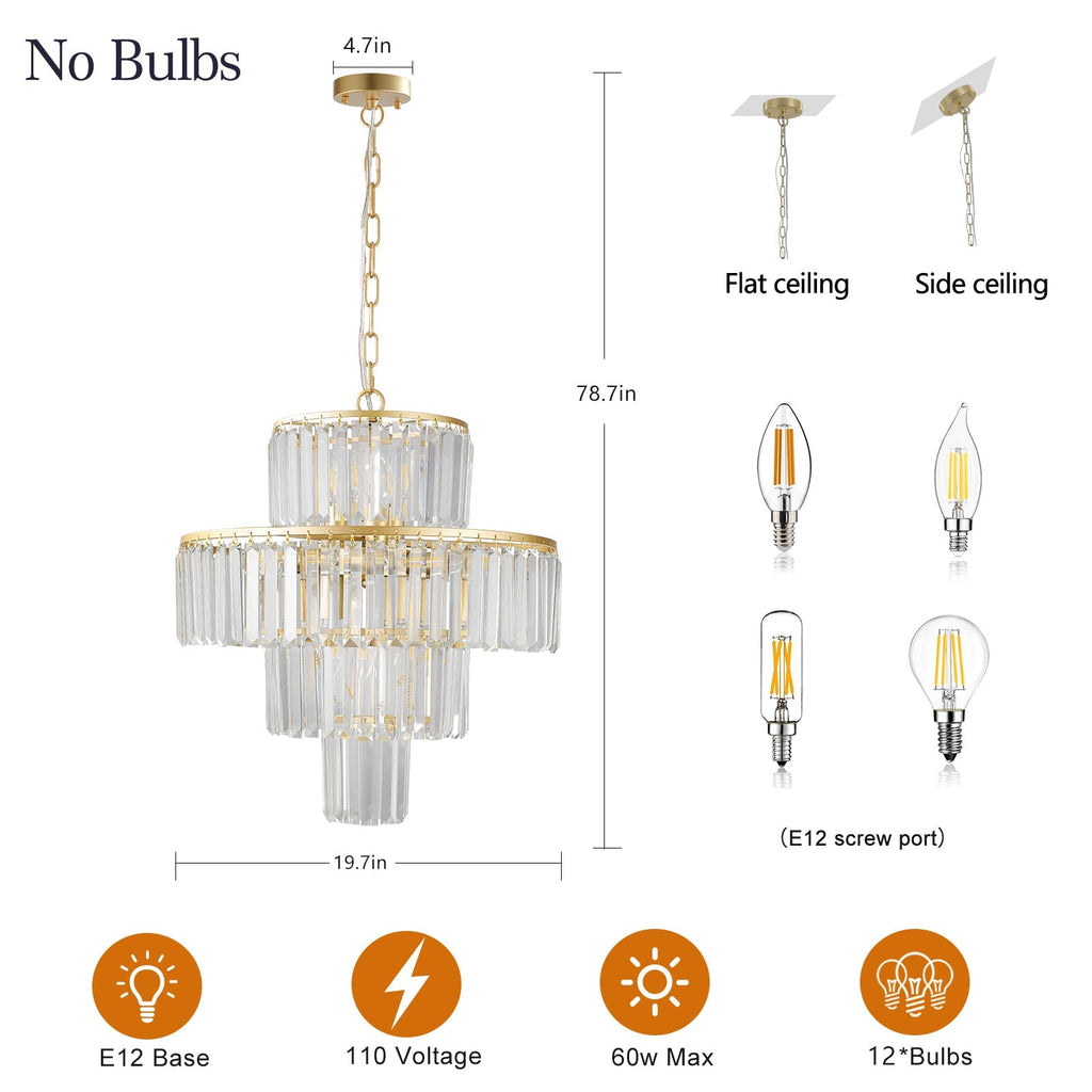 20' Modern Crystal Chandelier with 4-Tier Design - Gold