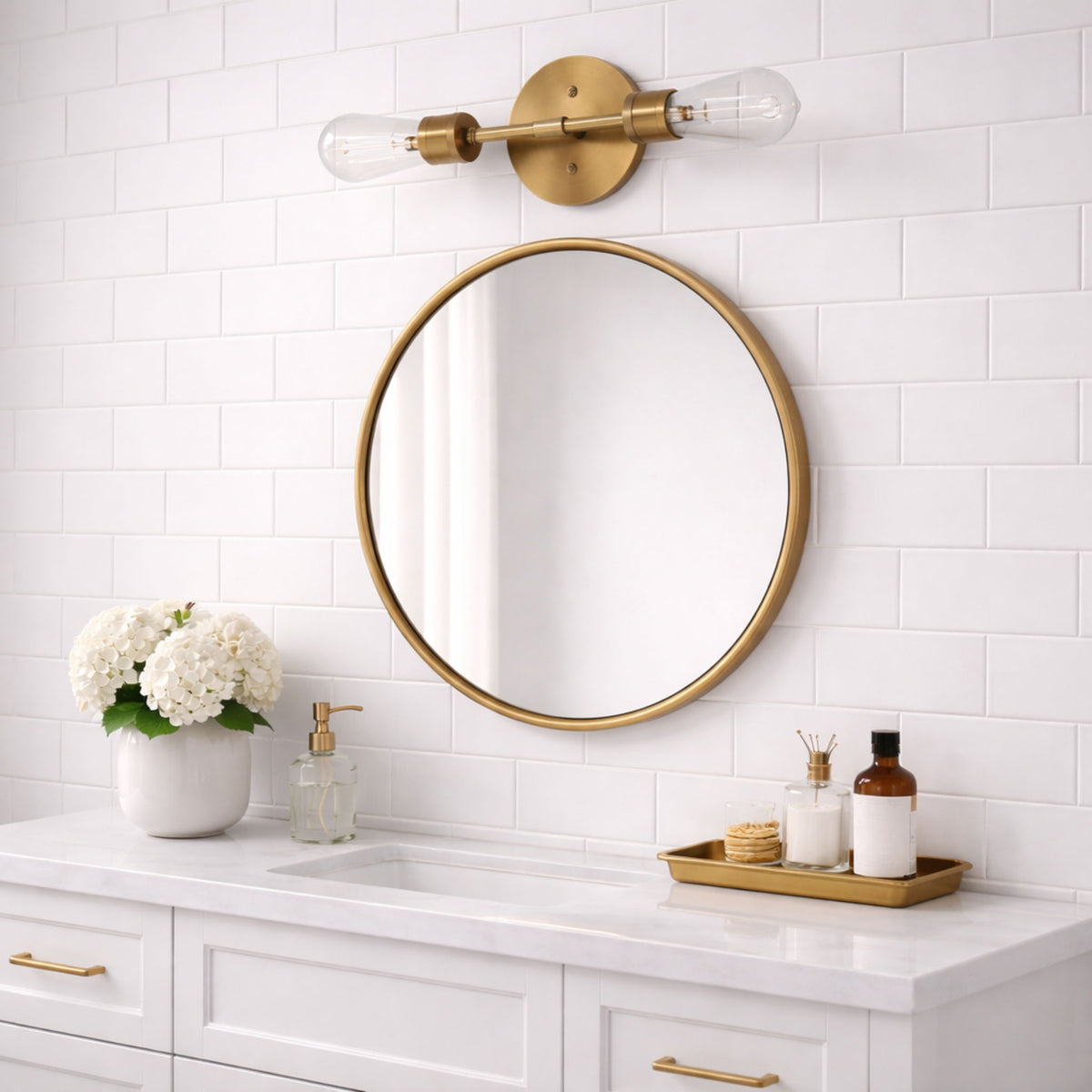 Reverie Double Lights Bathroom Wall Sconce Over Mirror - Clear / Gold