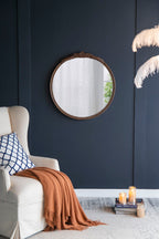 Round Hand Carved Rose Antique Wall Mirror with Intricate Detailing - Light Brown or Black