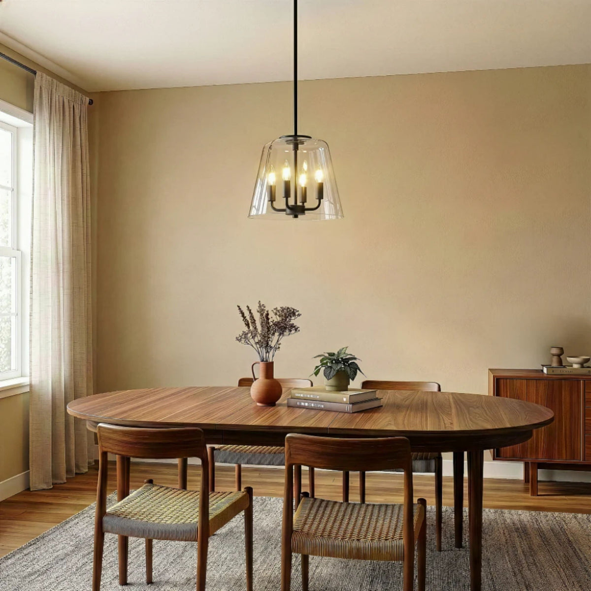 Soiree 4 Candle Lights Pendant with Metal Frame - Gold or Black