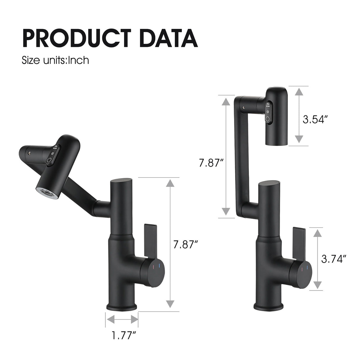 Bathroom Sink Faucet with Spray Function and Temperature Display - Black or Pearl Silver