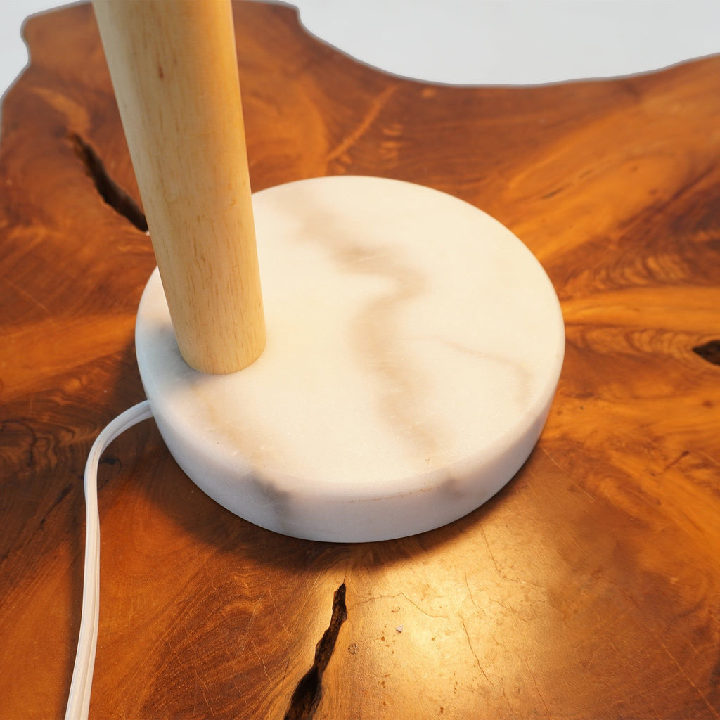 White Bedside Table Lamp with Globe Lampshade - Marble Base