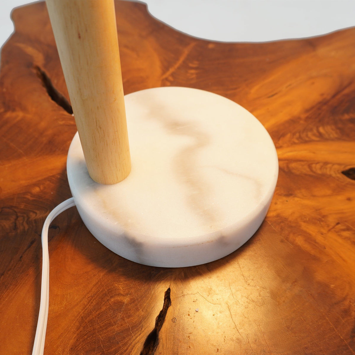 White Bedside Table Lamp with Globe Lampshade - Marble Base