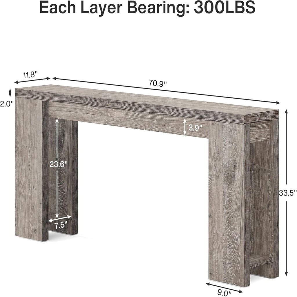 Extra Long Farmhouse Console Table with Solid Wood Construction - Light Brown or Dark Gray