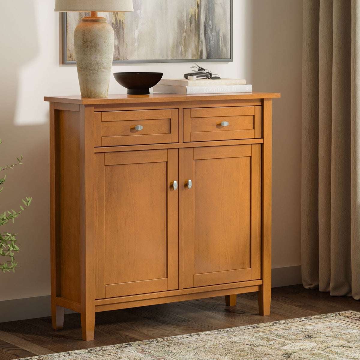 Warm Shaker Entryway Storage Cabinet with Adjustable Shelves - Brown