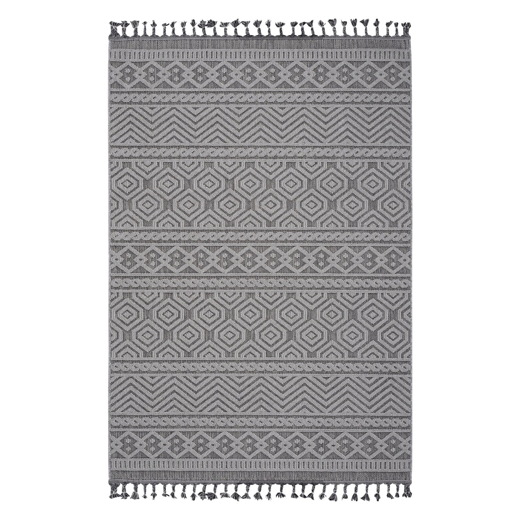 Guros Collection 6.7x9 Rug with Stain-Resistant Polypropylene - Grey+White
