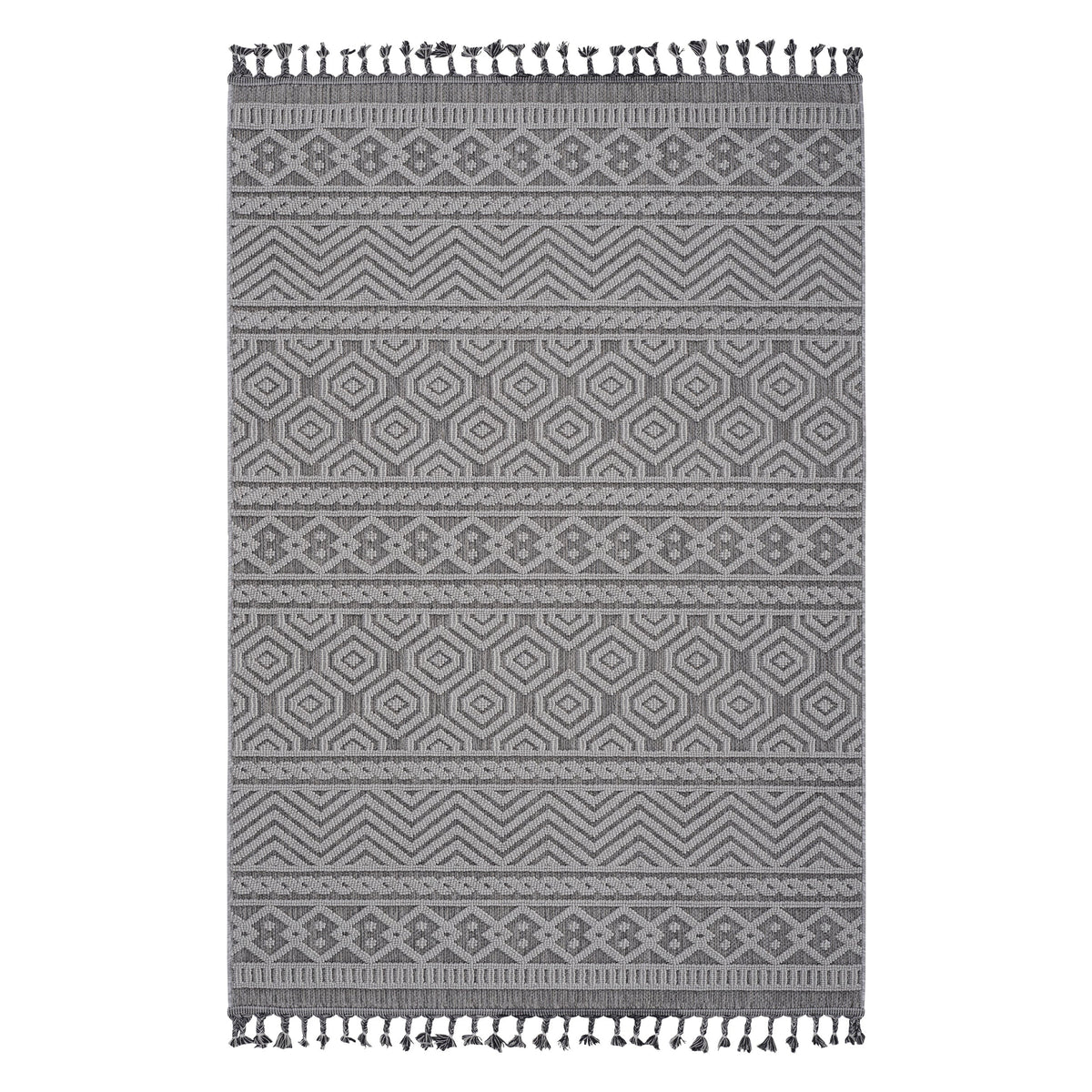 Guros Collection 6.7x9 Rug with Stain-Resistant Polypropylene - Grey+White