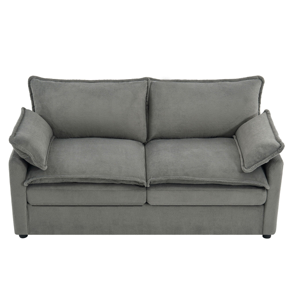 Modern Loveseat Sofa with Side Storage Pockets - Green, Beige, or Dark Gray
