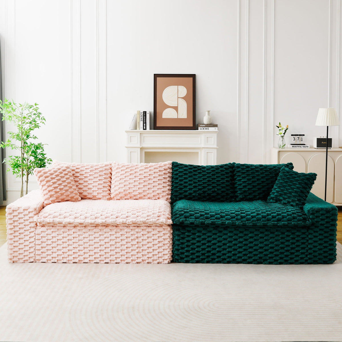 Luxury Multifunctional Sofa for Living Room with Adjustable Layout - Black, Dark Green, White, Pink