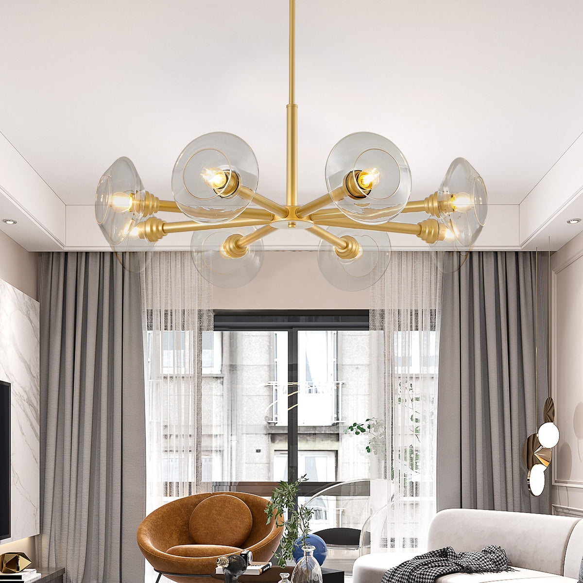 36" Modern Gold 8-Light Sputnik Chandelier with Clear Glass Shades - Gold